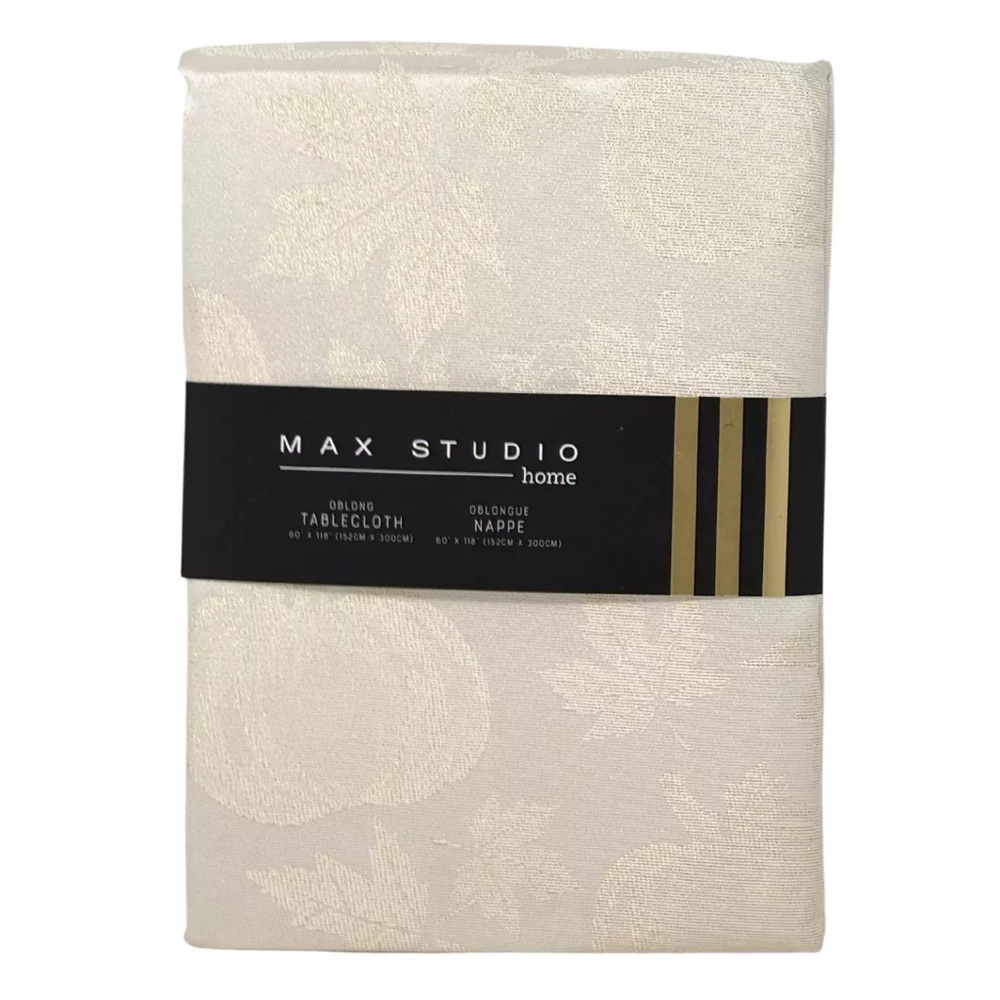 MAX STUDIO 60" x 118" Shimmer Harvest Pumpkin Thanksgiving Tablecloth Champagne